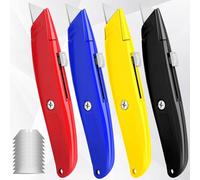 4 Pack Utility Knives with 10 Extra SK5 Blades - Heavy-Duty Retractable Box Cutters for Cardboard, Carpet, Cartons, and Home Improvement Tasks