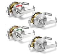 4-Pack Vacant/Occupied Privacy Door Handle with Lock, Public Bathroom&shower Indicator Door Handle Lock Knob, ANSI Grade 2 Heavy Duty Door Commercial Keyless Lever Lock for Hotel Office Dorm, silver.