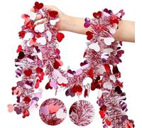 4 Pack Valentines Heart Tinsel Garland - 6.6ft Red Pink White Twist Garland Shiny Heart Hanging Garlands Decorations for Valentines Day Mantle Party Wedding Anniversary Party Home Decor