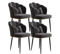 4 Pack Velvet Dining Chairs with Carbon Steel Legs Lightweight Luxury Backrest Stools for Home Manicure Office Makeup Table Dark Gray with Black Feet