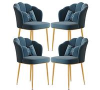 4 Pack Velvet Dining Chairs with Carbon Steel Legs Luxury Backrest Stools for Manicure Home Office Vanity Blue with Gold Feet Elegant & Modern Design
