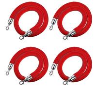 4-Pack Velvet Stanch Ropes with Polished Silver Hoo - Event Crowd Control, Ideal for Theaters, Hotels, Grand Openings, and Parties (60 Inch Length)