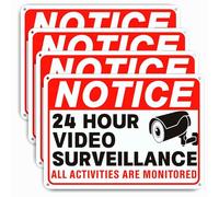 4 Pack Video Surveillance Signs, 10 X 7 Inch Rust-Proof Aluminum Security Camera Signs, Easy Installation, Made With Reflective Material, Weatherproof And Waterproof For Home/Business Use