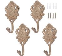 4 Pack Vintage Drapery Rose Curtain Holdbacks Tieback Hooks Decorative Hooks Flower Retro Ornate Style Rose Pattern Chic Key Hooks Wall Mount Gold Vintage Hook for Hanging Coats (Gold)