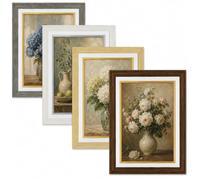 4 Pack Vintage Picture Frame Set - A4 Farmhouse Style Photo Frame for Tabletop or Wall Hanging, for 21x29.7cm Photos, Work, Home Office Living Room Decor (White, Coffee,Wood Brown,Green)