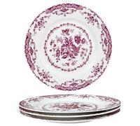4 Pack vintage rose ceramic dinner plates 10.8 inch porcelain crockery flat round serving platters cottagecore floral dinnerware afternoon tea sunday roast scratch resistant microwave safe