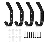 4 Pack Wall Hooks - 8cm Black Sturdy Screw In Coat Hooks for Door Wall Mounted with 10kg Load - Towel Hooks for Bathroom Back of Door Hooks for Hanging Clothes Keys Bags Hats in Bedroom Living Room