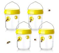 4 Pack Wasp Traps,Wasp Trap Outdoor Hanging,Pest Control Traps,Carpenter Bee Traps for Outside,Insect Control, Waterproof Reusable,Wasps Deterrent Insect Catcher (Yellow)