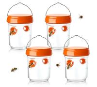 4 Pack Wasp Traps,Wasp Trap Outdoor Hanging,Pest Control Traps,Carpenter Bee Traps for Outside,Insect Control, Waterproof Reusable,Wasps Deterrent Insect Catcher (Orange)