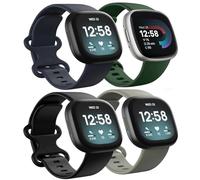 4 Pack Waterproof Bands Compatible with Fitbit Versa 3 / Fitbit Versa 4 / Fitbit Sense/Sense 2 Bands, Classic Soft Sports Replacement Wristbands for Women Men (Black/Grey/Navy/Green, Small 5.5''-7.1