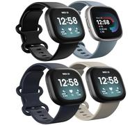 4 Pack Waterproof Bands Compatible with Fitbit Versa 3/Fitbit Versa 4/Fitbit Sense/Sense 2, Classic Soft Sport Replacement Bands for Women and Men