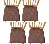 4 Pack Waterproof PU Leather Dining Chair Covers - Stretchable Elastic Slipcovers for Easy Fit, Printed Seat Protectors, Brown, Perfect for Dining Room and Pet Fur Protection