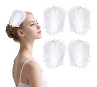 4 Pack White Feather Hair Clips for Women Ballet Style Pearl Vintage Elegant Headpiece 1920s Flapper Headpiece Hair Piece for Swan Lake Cosplay Show Dancing Party Bridal Wedding Halloween Costume