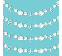 4 Pack White Finger Starfish Garland, 5ft Ocean Theme Party Decor with Seashell Cutouts for Mermaid Birthday, Beach Wedding, Under The Sea Nautical Decorations