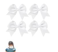 4 Pack White Hair Bows - Tailed Ribbon Satin Bowknot Hair Accessories for Women Girls, Bridal Party Wedding, Elegant White Bows for Everyday Hairstyles