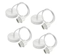 4 Pack White Pendant Light Fitting, E27 Lamp Holder for Ceiling Light Fitting with 100CM Adjustable Cable, Ceiling Rose Light Fitting for Kitchen, Living Room, Bedroom, Dining Room Lighting