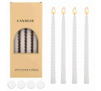 4 Pack White Twisted Taper Candles, 10 Inch Unscented