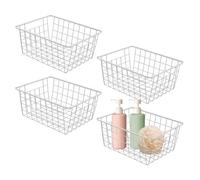 4 Pack White Wire Storage Baskets, Metal Wire Basket for Pantry Organizer Storage, for Freezer Kitchen Pantry Closets Bathroom-28 x 22 x 12cm