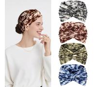 4 Pack Wide Stretchy Headbands for Women: Elastic Boho Head Bands for Women's Hair - 18cm Oversized Vintage Knotted Tie-Dye Headbands for Yoga, Sports, Makeup, Spa & Daily Fashion
