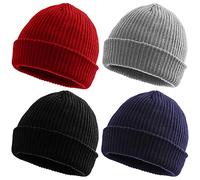 4 Pack Winter Beanie Knitted Hats for Men Women Soft Unisex Head Warmer Cuffed Beanie Knit Cap Ribbed Skull Cap