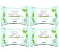 4-Pack Witch Hazel Make-Up Remover Wipes - 25 Wipes Per Pack, Lifts Away Makeup & Excess Oil, With Aloe Vera & Vitamins, Vegan