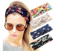4 Pack Women Headband Boho Floal Style Criss Cross Head Wrap Hair Band Set1 (Set1)