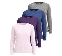 4 Pack: Womens Quick Dry Fit Tech Stretch Long Sleeve Athletic Workout Ladies T-Shirt Tee Top Running Compression Swim Gym Active Wear Crew Exercise Just My Plus Size Yoga Zumba Exercise - Set 11, M