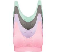 4-Pack Women's Seamless Wireless Cooling Unpadded Comfort Bra, Blue Glass, Lady Pink, Purple Heather, Neutral Gray, M