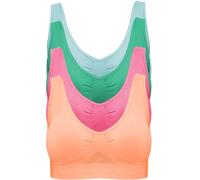 4-Pack Women's Seamless Wireless Cooling Unpadded Comfort Bra, Sky Blue, Hot Pink, Peach, Bondi Mint, XXL