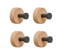 4 Pack Wood Coat Hooks Self Adhesive Wall Hooks Coat Hanger Racks Waterproof Wooden Hook No Drilling Stick on Wall Door Single Organizer for Clothes Towel Hat Keys Robe Bathroom Bedroom Decor, C