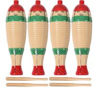 4 Pack Wood Guiro Latin Percussion Musical Instruments, Fish Shaped Guiro Instrument Wooden Musical Instruments with Rhythm Sticks