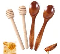 4 Pack Wooden Honey Dippers, 15cm 10cm Eco-Friendly Bamboo Honey Stirrer Sticks for Honey, Jam, Syrup, Dessert, and More-Natural Honey Mixing Spoons