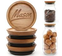 4 Pack Wooden Regular Mouth Mason Jar Lids Canning Supplies Small Mouth Mason Jars Tops Accessories Glass Jars with Wood Can Lid for Jar Cover Rings Decorative Reusable Bamboo Silicone Canning Lids