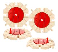 4 Pack Wooden Track Rotating Turntables Hardwood Switching Track Wood Train Track Expansion PacksCompatible with Major Brand Railway