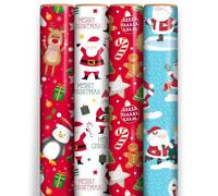 4 Pack x 7M Christmas Wrapping Paper Roll - Ideal Presents Gift Wrapping Paper Roll for Christmas Festival, Xmas Party, Birthday, Weeding, Festive Decoration
