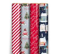 4 Pack x 7M Christmas Wrapping Paper Roll - Traditions Designs Ideal Presents Gift Wrapping Paper Roll for Christmas Festival, Xmas Party, Birthday, Weeding, Festive Decoration