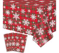 4 Pack Xmas Tablecloth Christmas Plaid Snowflake Table Cloth Red and Green Checkered Table Covers Xmas Buffalo Plaid Tablecloth Party Decorations for Christmas Holiday New Year Supply 51 x 86 Inch