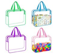 4 Pack Zipper Toy Storage Bags With Handles, Clear Storage Bags Pvc Waterproof Toiletry Bag Toy Organizing Bag, 11.8X8.6X3.9 Inch Durable Organizer For Lego Building Blocks, Puzzles, Books, Cosmetics