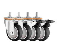 4-PackRubber Swivel Casters with Brake M10 M12 Threaded Stem 360° Silent Rotation Scratch-Free Furniture Wheels 63mm 75mm 100mm 125mm (Color: Swivel + Brake)