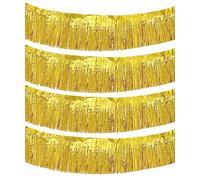 4 Packs 10 Feet Long Foil Fringe Garland Shiny Metallic Tinsel Wall Hanging Banner for Car Parade Floats Wedding Birthday Parties Ceremonies Baby Shower Bachelorette Garden Decorations Golden Color