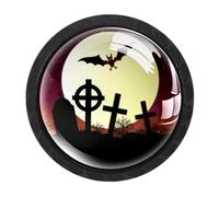 4 Packs 35MM Drawer Knobs, Halloween Bat Tomb Full Moon Cabinet Door Knobs | Round Dresser Pulls Glass Drawer Handle for Cabinets Dresser Kitchen & Bathroom Decor
