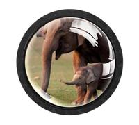 4 Packs 35MM Drawer Knobs, Happy Elephant Mom Young Baby Cabinet Door Knobs
