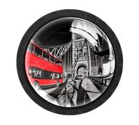 4 Packs 35MM Drawer Knobs, Red Bus on Bridge Cabinet Door Knobs