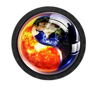 4 Packs 3D Yin Yang Sun Earth Black Knobs, Cabinet Drawer Knob