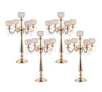 4 Packs 5 Arms Crystal Candelabra for Wedding Centerpiece, Gold Floor Candle Holder Set with Chandelier Crystal Beaded Anniversary Dinner Party Table Decoration candelabros de mesa Elegantes