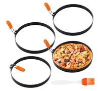 4 Packs 8" Large Omelette Rings for Griddle 8 Inch Nonstick Pancake Ring Molds Round Omelet Rings Egg Ring Maker Pancake Shapers with Silicone Handle Grill and Oil Brush for Breakfast