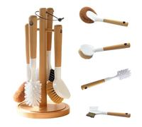 4 Packs Bamboo Washing up Brush Set Durable Bristle Dish Cleaning Brushes Non-scratch Kitchen Scrub Brush with Long Handle for Cleaning Pots Pans Baking Trays Stovetop Bottles Kitchen Sink