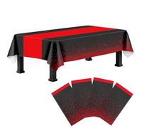 4 Packs Black and Red Plastic Table Cloth Disposable, Black Plastic Tablecloth Rectangular Printed with Red Table Runner for Retirement Birthday Wedding Holiday Party Decorations, 54 x 108 Inch