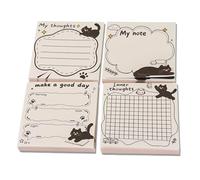 4 Packs Black Cat Pattern Sticky Notes, Adorable Sticky Notes Cute, Stationary for Girls, Square Self-Adhesive Notes, Removable, No-Residue for Office, School, Home, Daily Reminder