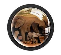4 Packs Black Round Cabinet Knobs, Drawer Knob, Elephant Africa